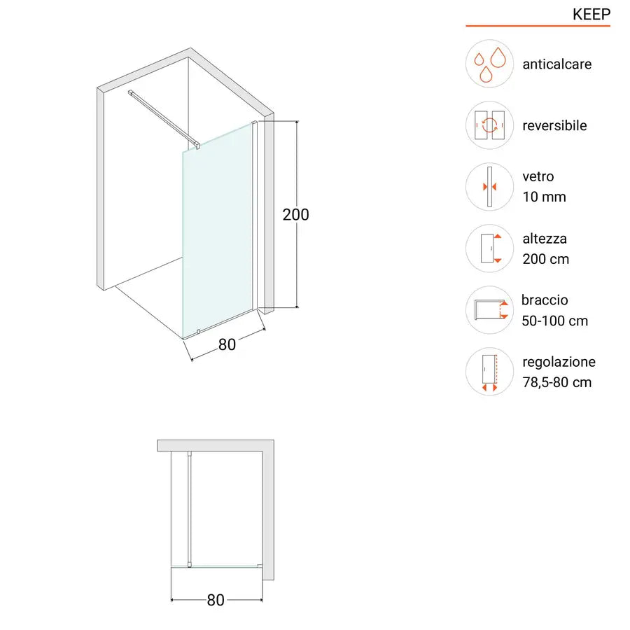 Acquista ora box doccia walk da 120 cm in Vetro Temperato Trasparente e  Profili in Alluminio Cromato